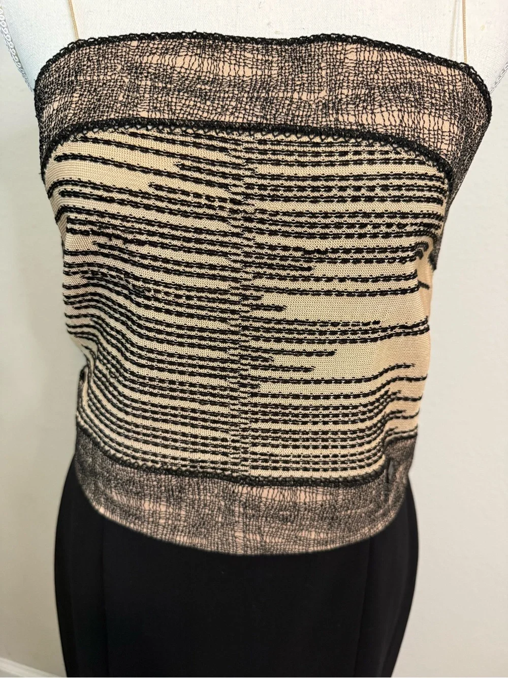 Stunning CHANEL 03P Spring 2003 Black Beige Knit Tube Top Sz 40 France